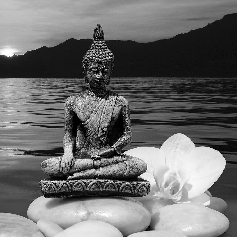 Glezna baltā rāmī - Buddha On The Rocks  Home Trends DECO