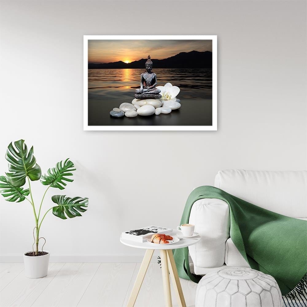 Glezna baltā rāmī - Buddha Over The Sea  Home Trends DECO