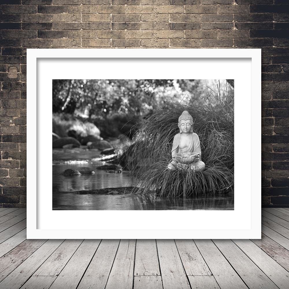 Glezna baltā rāmī - Buddha Over The Stream  Home Trends DECO