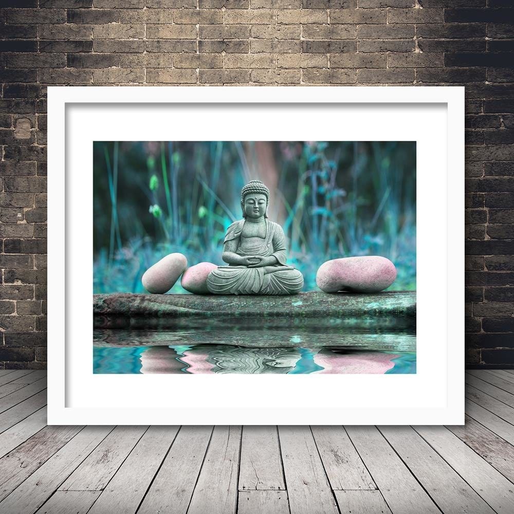 Glezna baltā rāmī - Buddha Over Water  Home Trends DECO