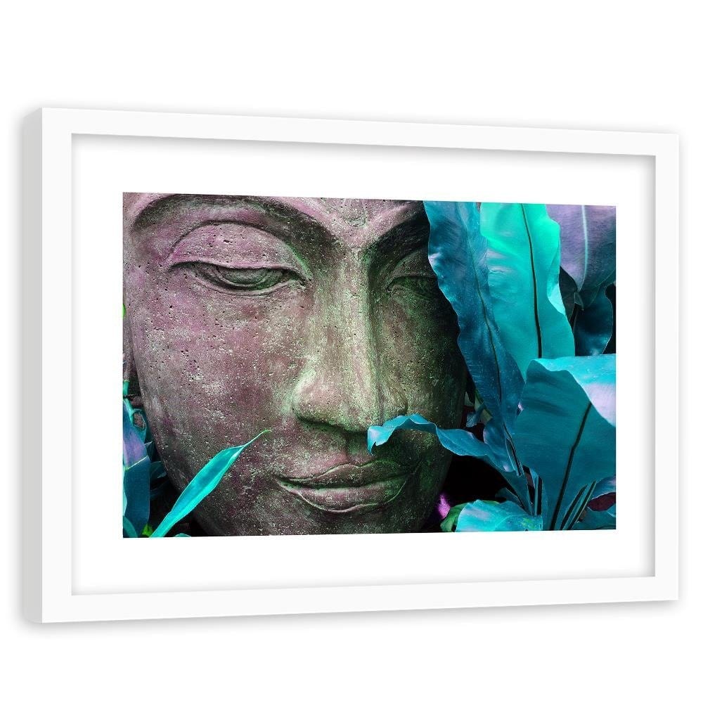 Glezna baltā rāmī - Buddha's Face With Leaf  Home Trends DECO