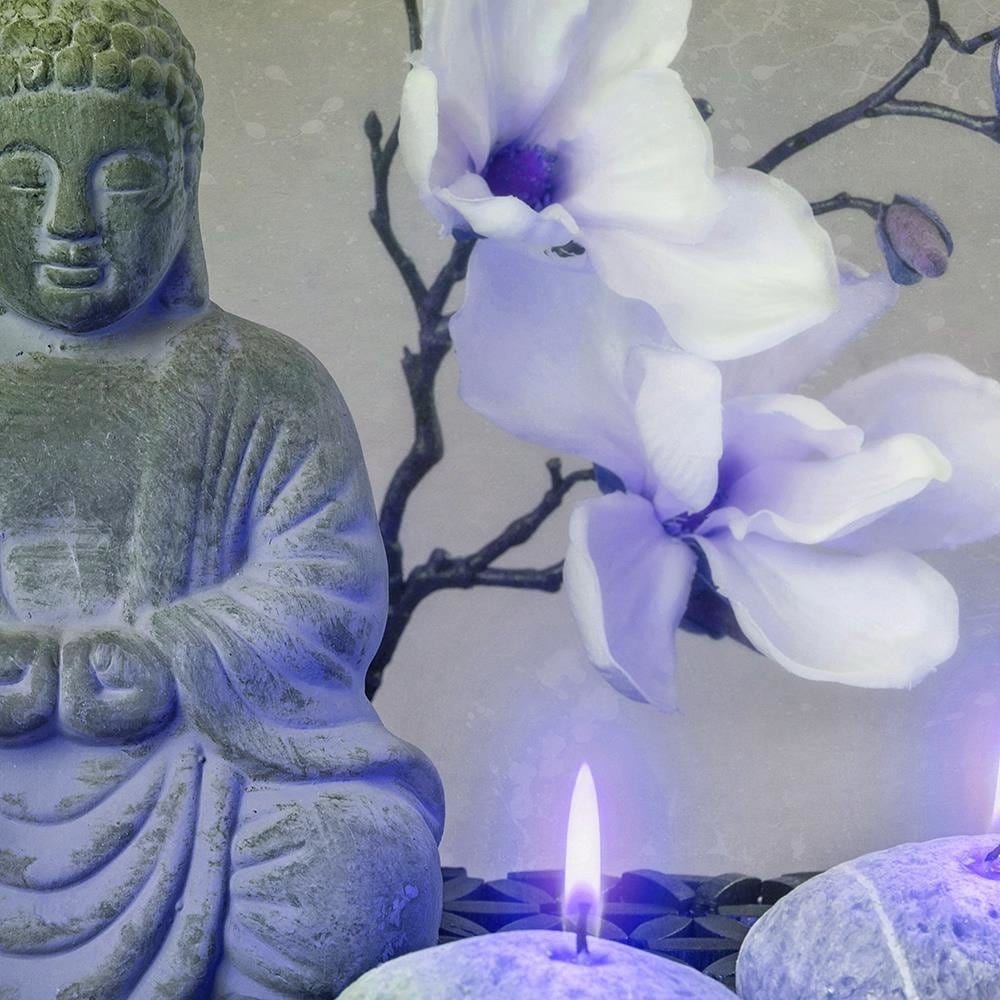 Glezna baltā rāmī - Buddha With Orchids And Candles  Home Trends DECO