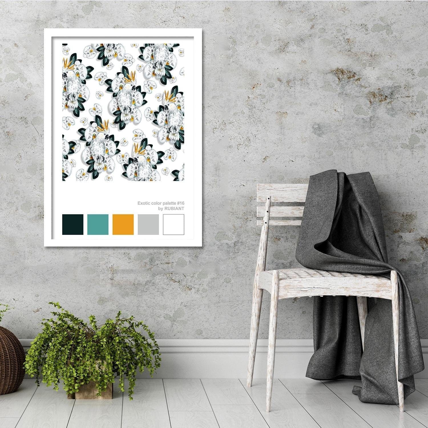 Glezna baltā rāmī - Cacatoes White  Home Trends DECO
