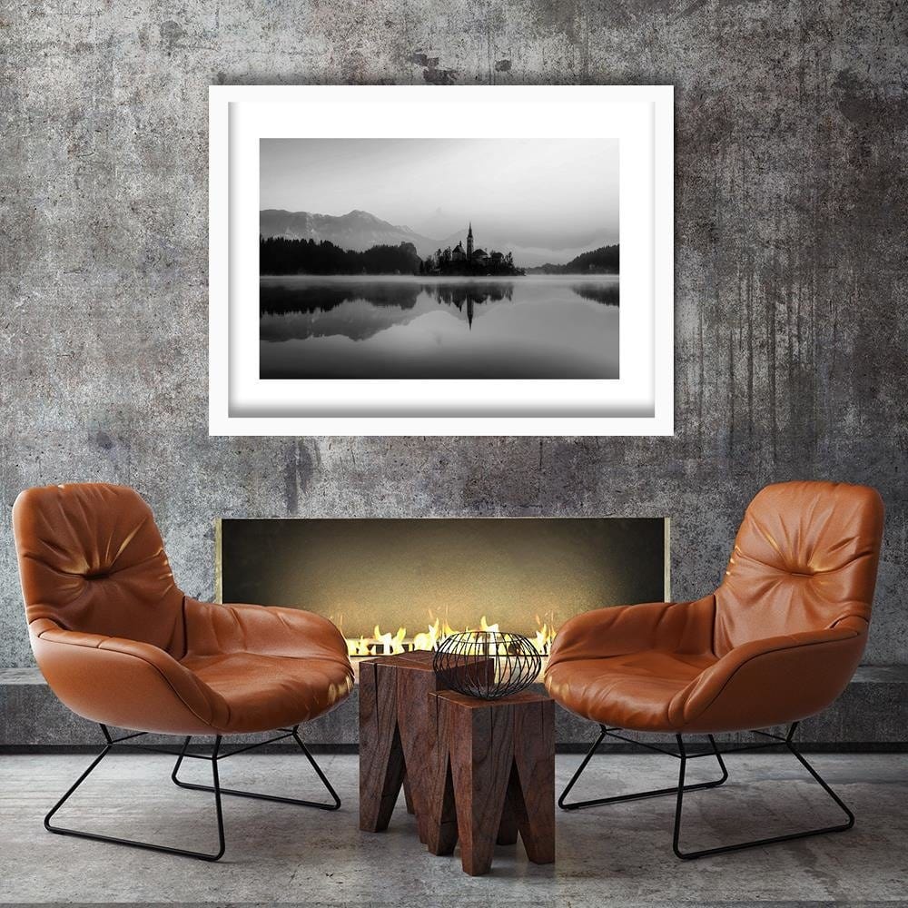 Glezna baltā rāmī - Castle Alpine Lake 2  Home Trends DECO