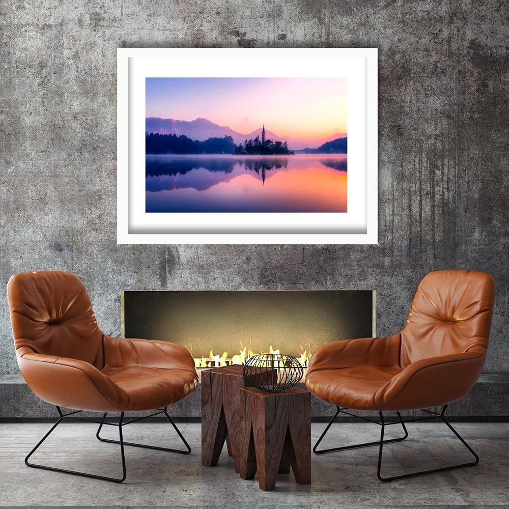 Glezna baltā rāmī - Castle Alpine Lake 3  Home Trends DECO
