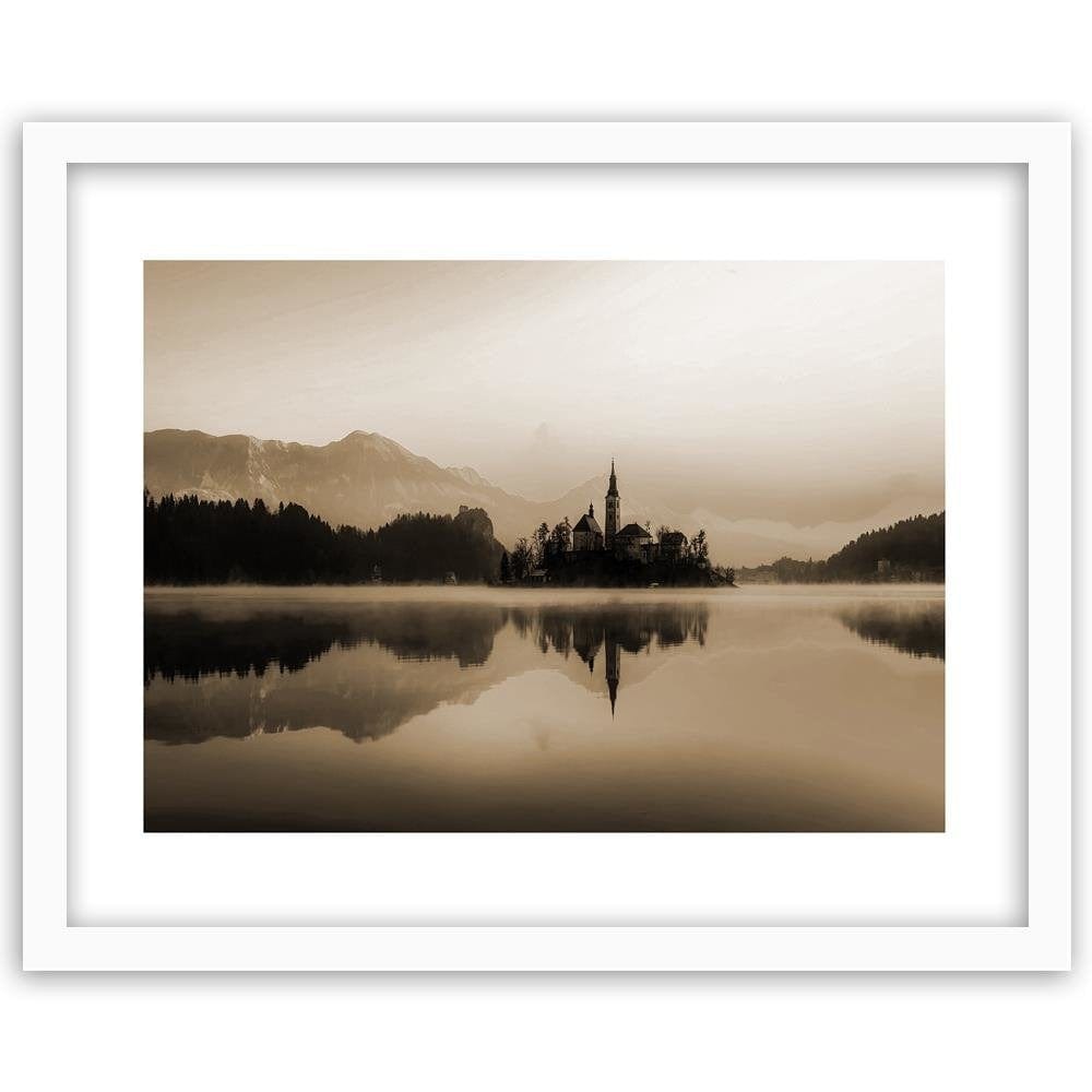 Glezna baltā rāmī - Castle On Mountain Lake 1  Home Trends DECO