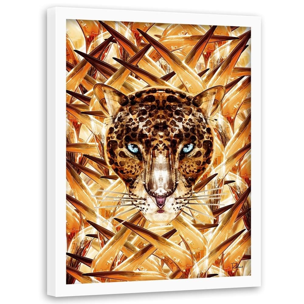 Glezna baltā rāmī - Cheetah Image Animal Print Orange  Home Trends DECO