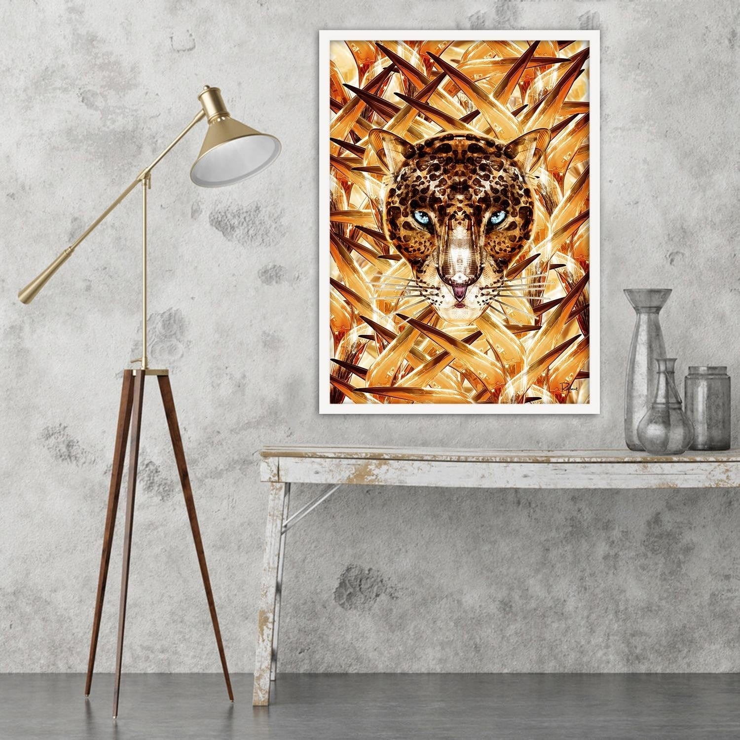 Glezna baltā rāmī - Cheetah Image Animal Print Orange  Home Trends DECO