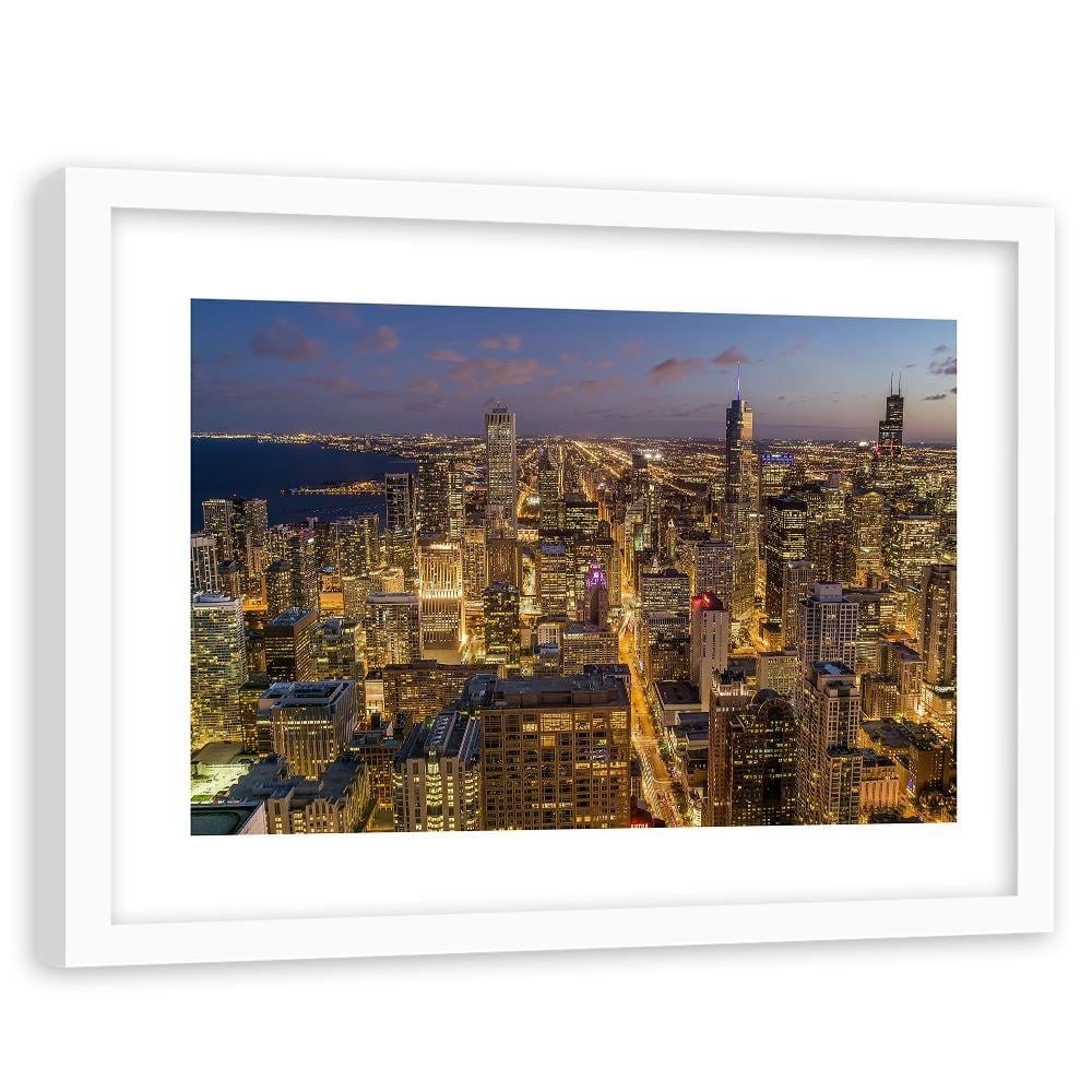 Glezna baltā rāmī - Chicago At Night  Home Trends DECO