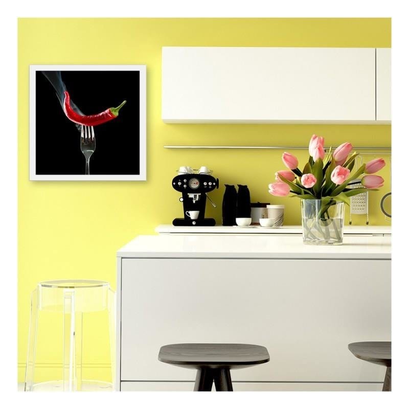 Glezna baltā rāmī - Chili pepper on the fork.  Home Trends DECO