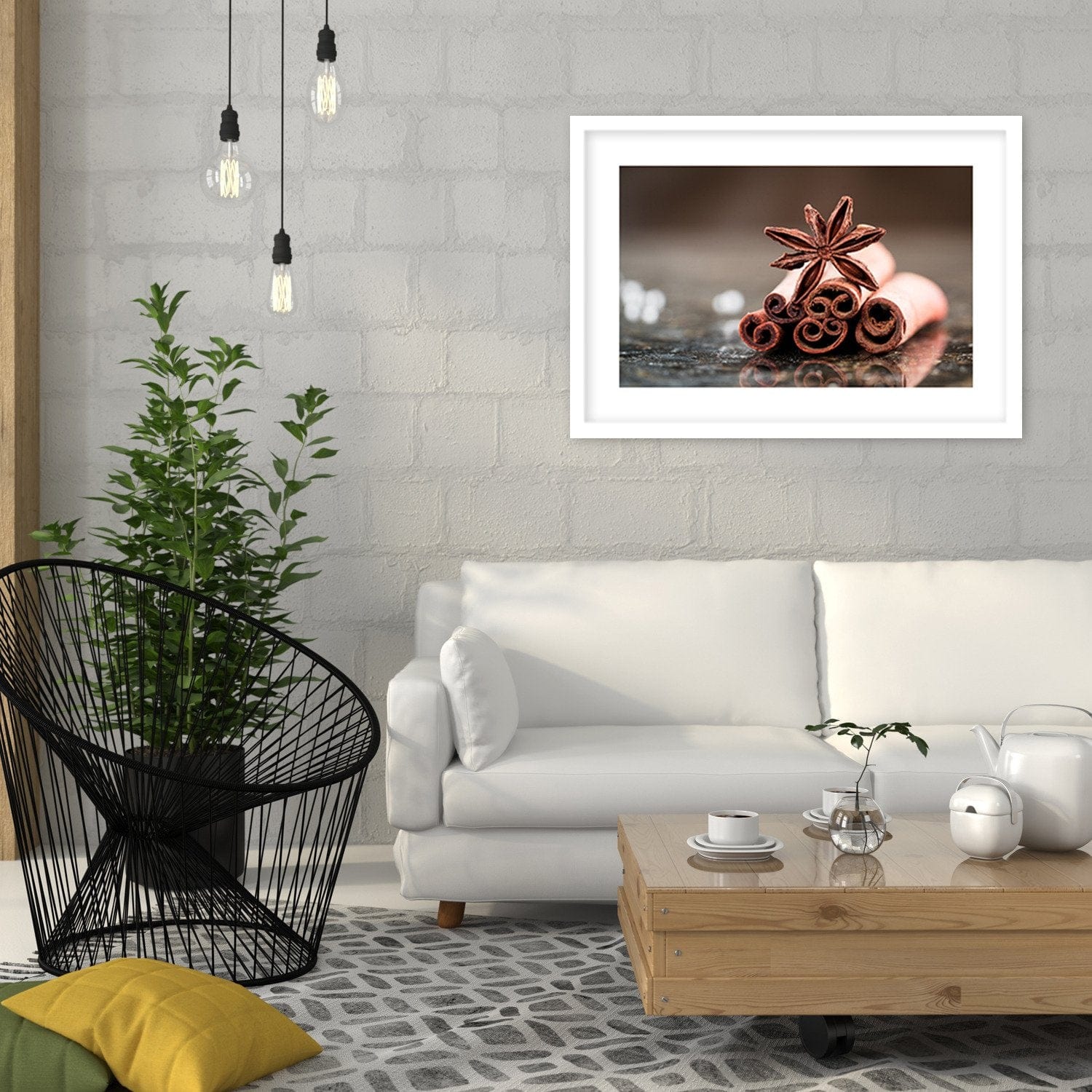 Glezna baltā rāmī - Cinnamon Sticks  Home Trends DECO