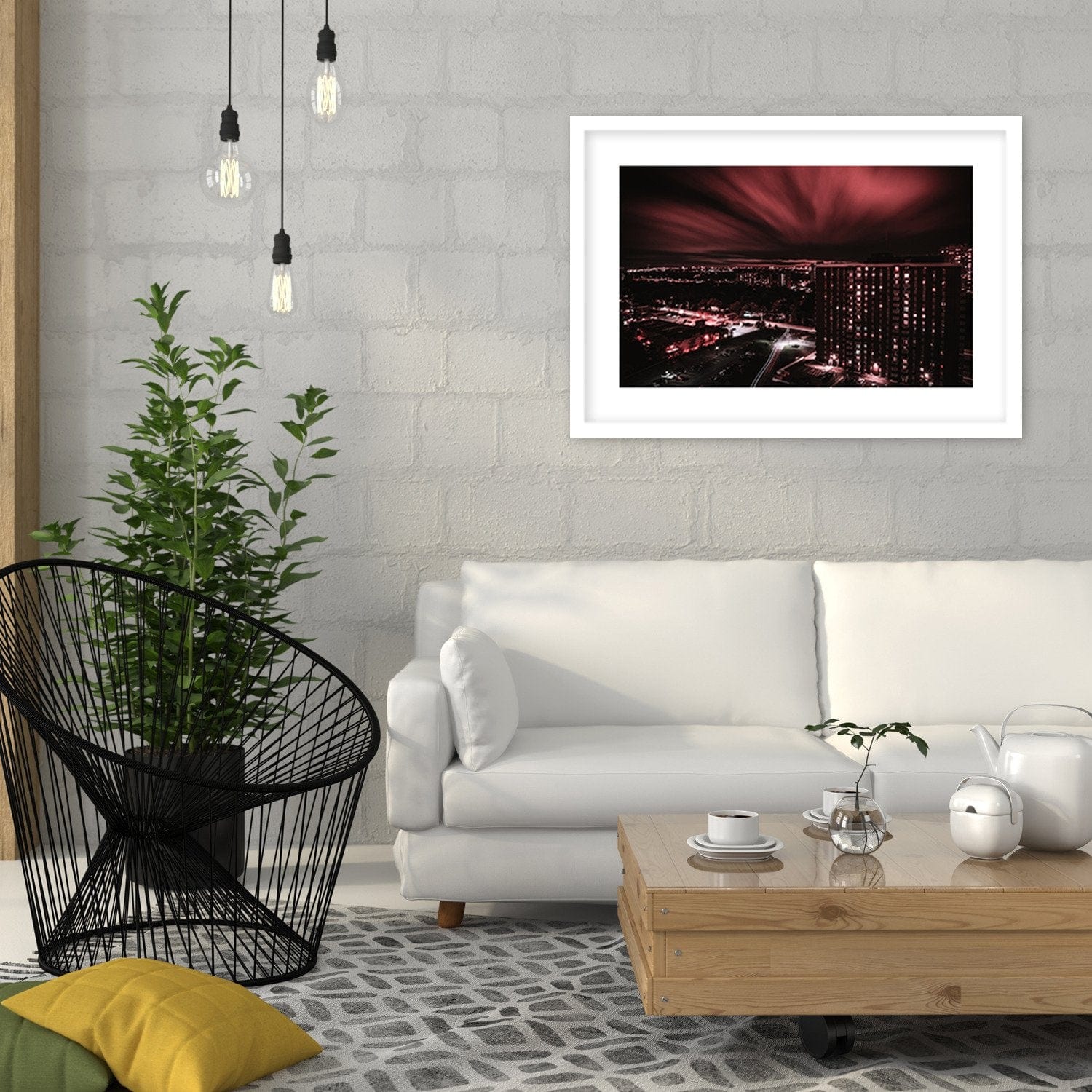 Glezna baltā rāmī - City In Red Lights  Home Trends DECO