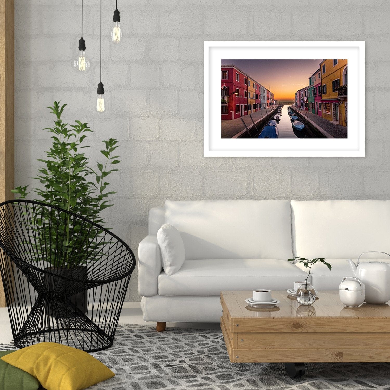 Glezna baltā rāmī - City Over The Canal  Home Trends DECO