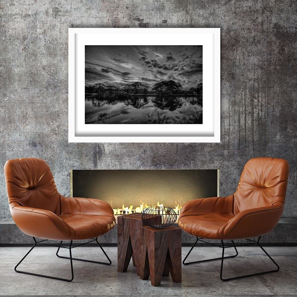 Glezna baltā rāmī - Clouds Over The Lake 2  Home Trends DECO