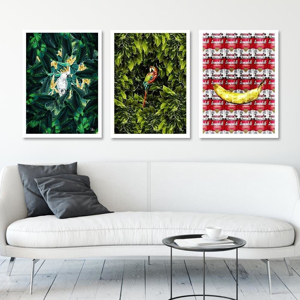 Glezna baltā rāmī - Cockatoo Image Tropical Green  Home Trends DECO