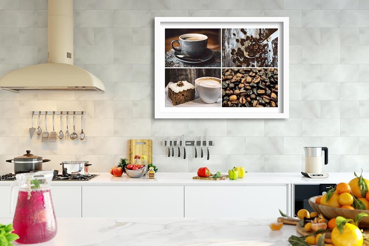 Glezna baltā rāmī - Coffee Beans And Cake  Home Trends DECO