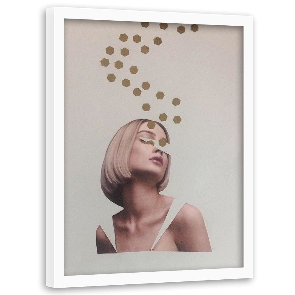 Glezna baltā rāmī - Collage Woman Portrait Image Beige  Home Trends DECO