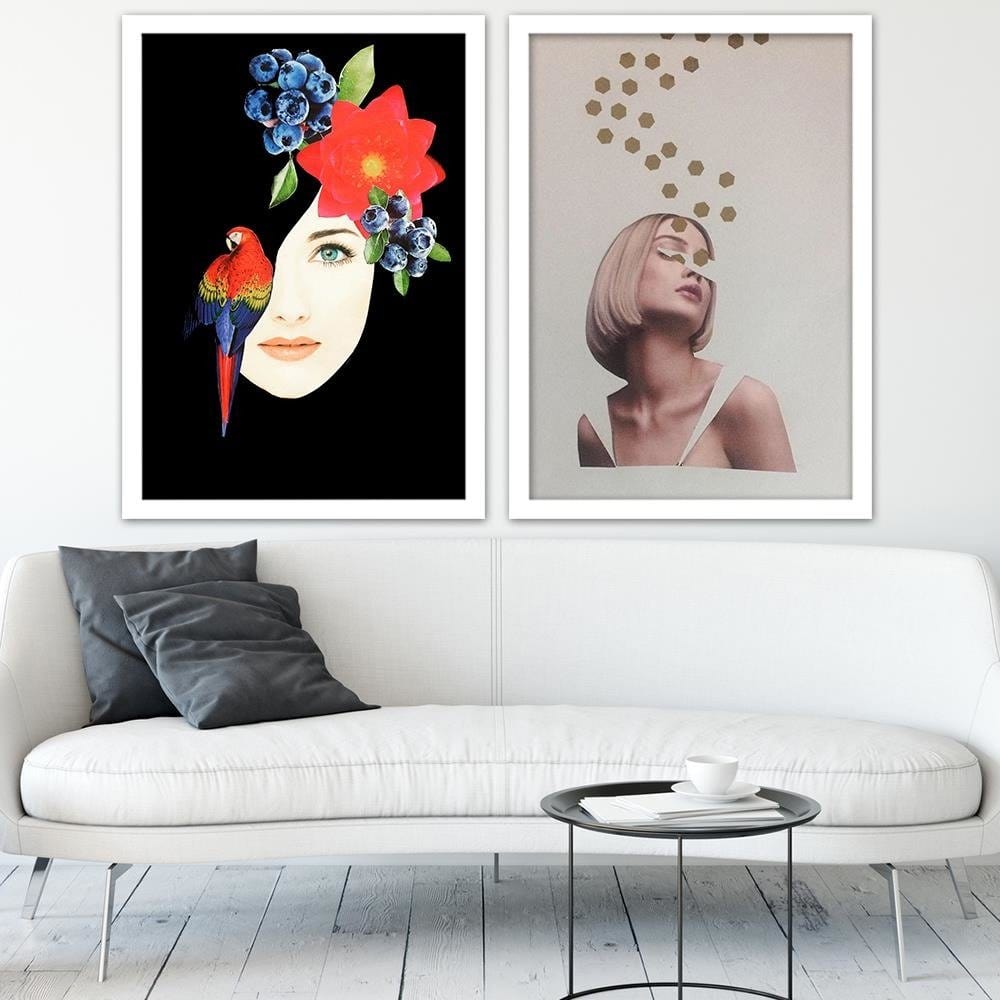 Glezna baltā rāmī - Collage Woman Portrait Image Beige  Home Trends DECO
