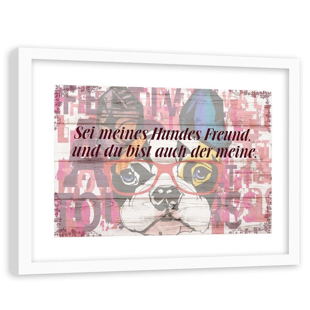 Glezna baltā rāmī - Colored Dog With Glasses  Home Trends DECO