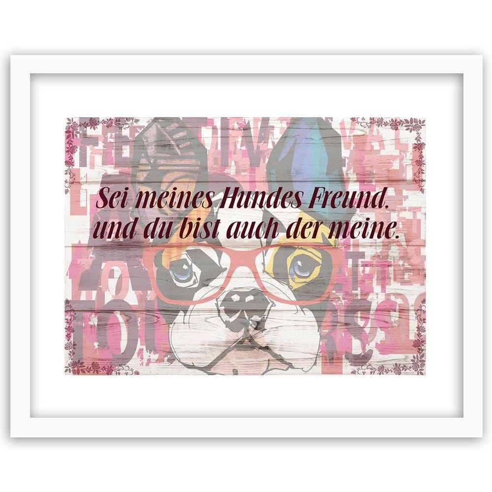 Glezna baltā rāmī - Colored Dog With Glasses  Home Trends DECO