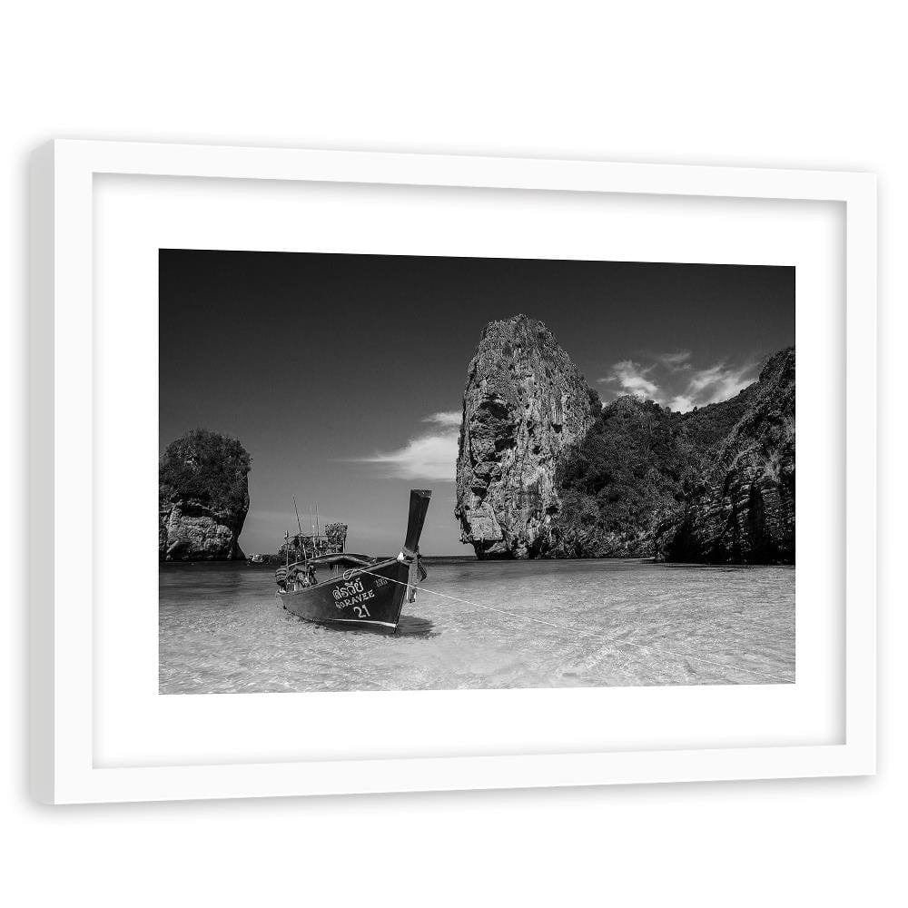 Glezna baltā rāmī - Colorful Boat On The Sea Shore 2  Home Trends DECO