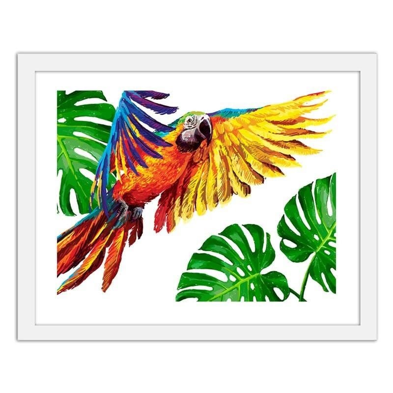 Glezna baltā rāmī - Colorful parrots  Home Trends DECO