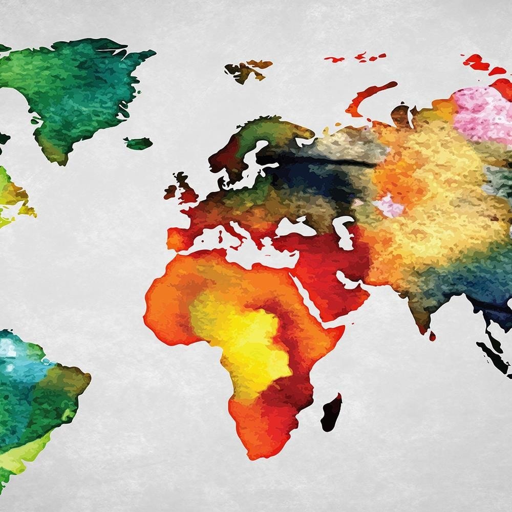 Glezna baltā rāmī - Colorful World Map On Concrete  Home Trends DECO