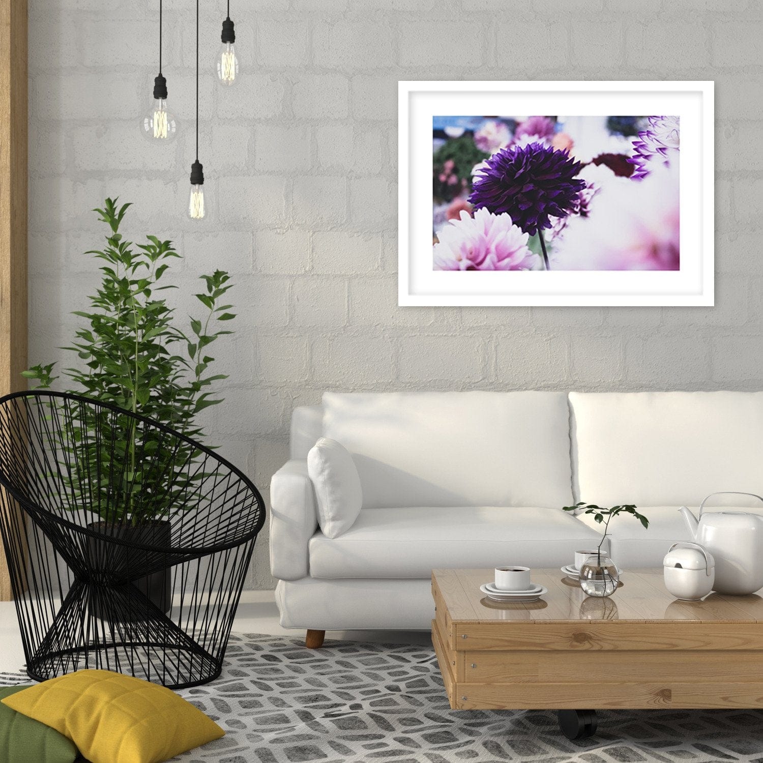 Glezna baltā rāmī - Dahlias  Home Trends DECO