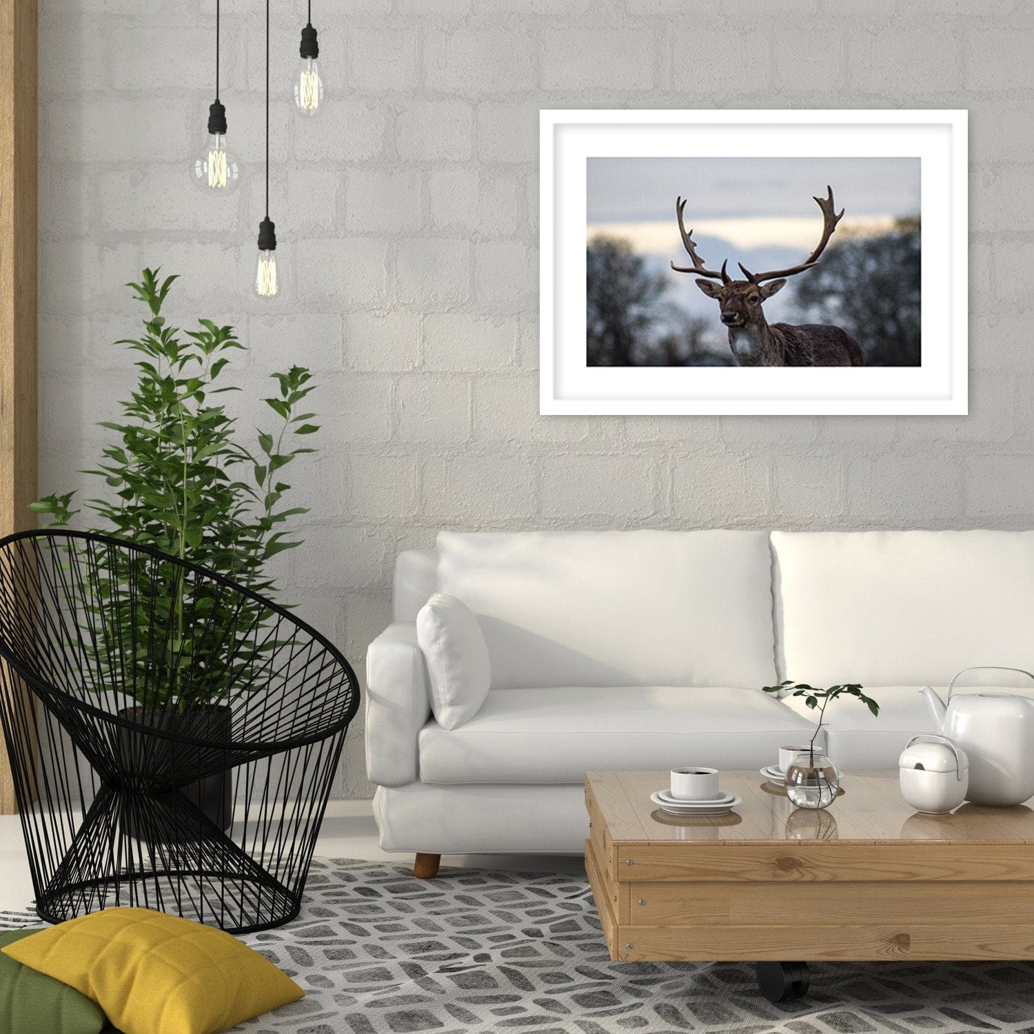 Glezna baltā rāmī - Deer  Home Trends DECO