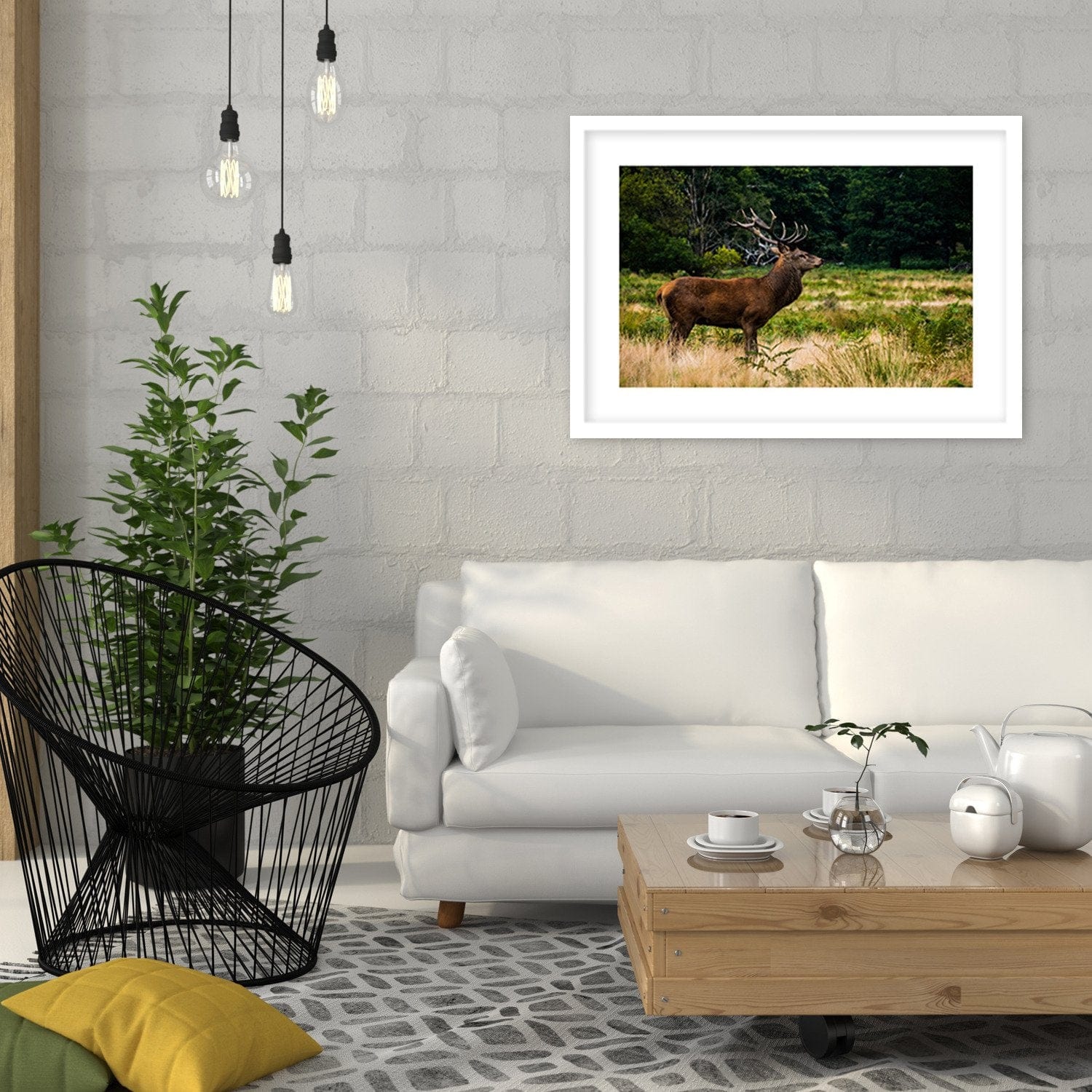 Glezna baltā rāmī - Deer In Rut  Home Trends DECO