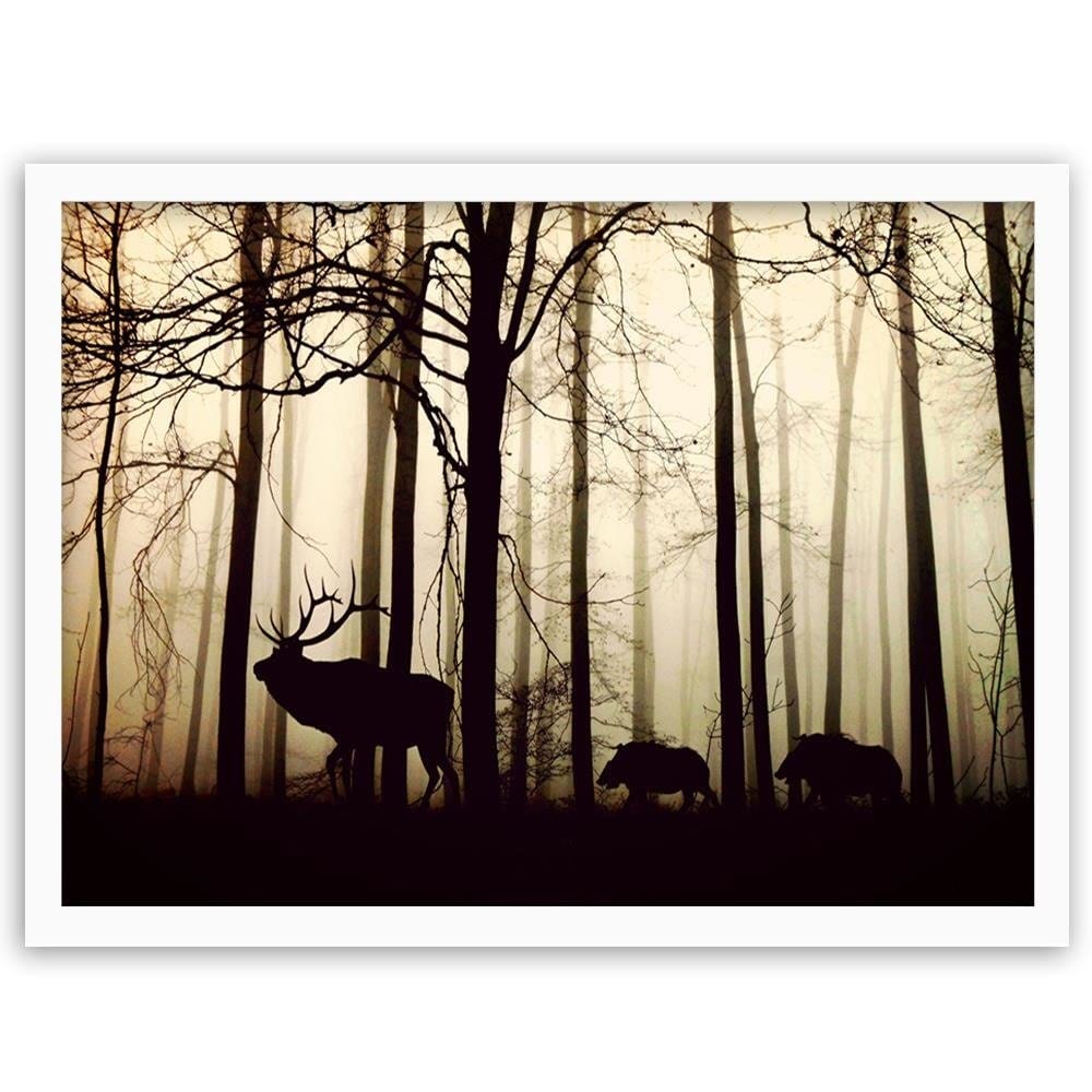 Glezna baltā rāmī - Deers In The Forest  Home Trends DECO