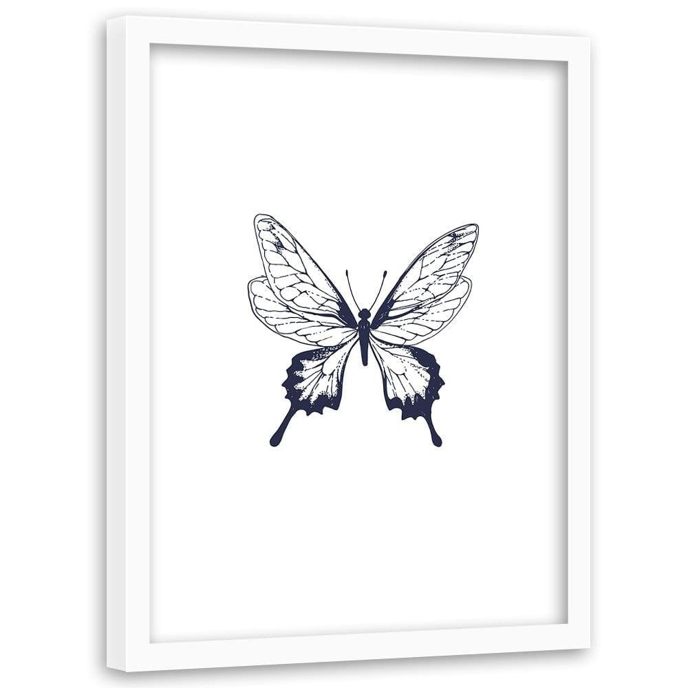 Glezna baltā rāmī - Drawn Butterfly  Home Trends DECO