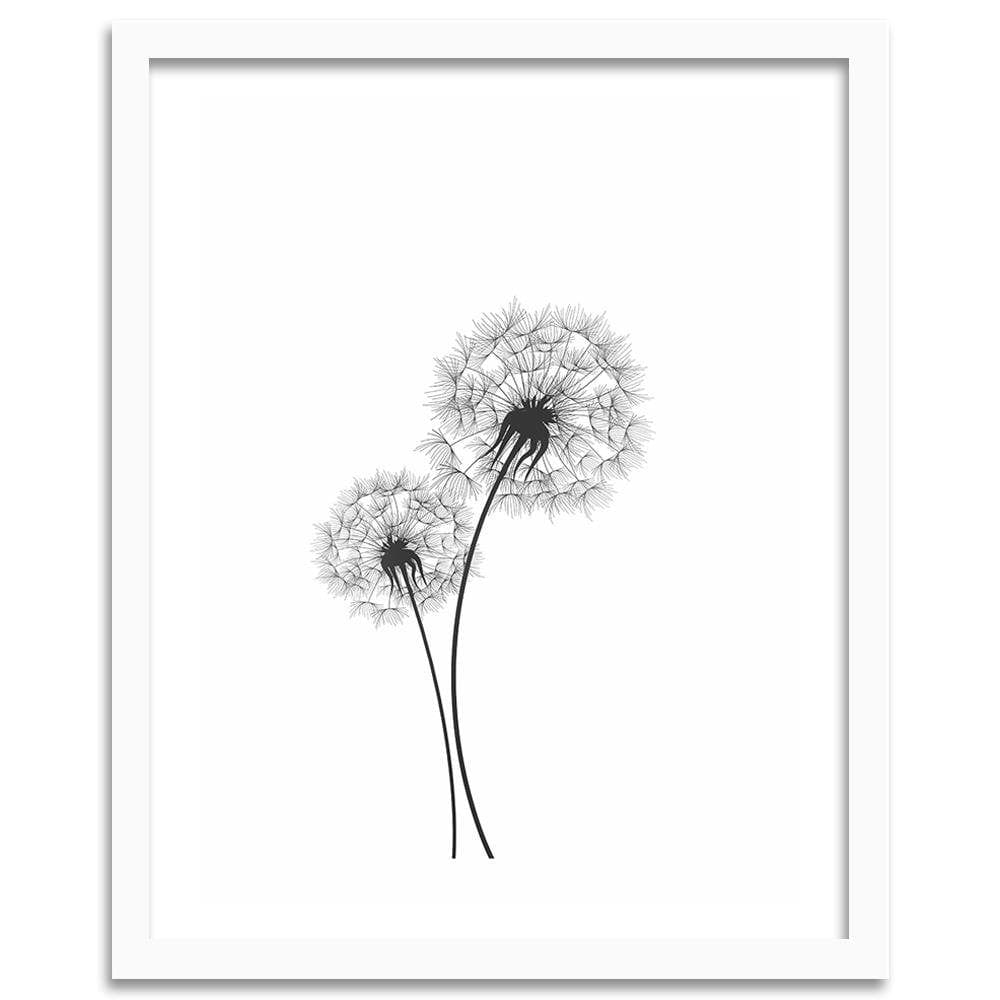 Glezna baltā rāmī - Drawn Two Dandelions  Home Trends DECO