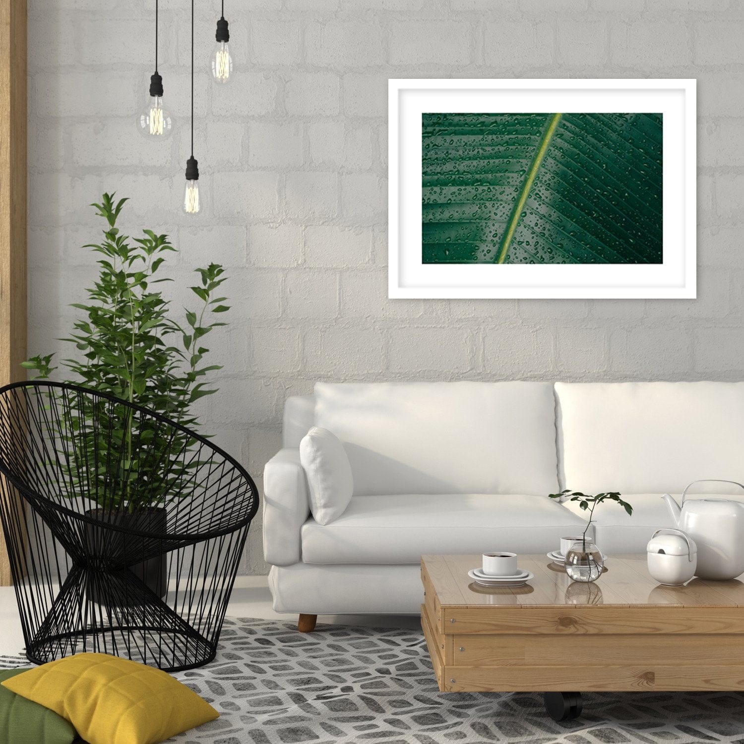 Glezna baltā rāmī - Drops On A Leaf Close-Up  Home Trends DECO