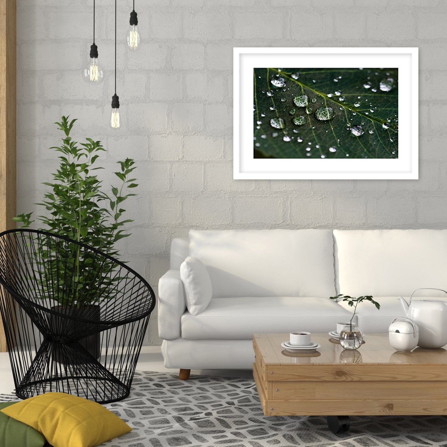 Glezna baltā rāmī - Drops On The Leaves  Home Trends DECO