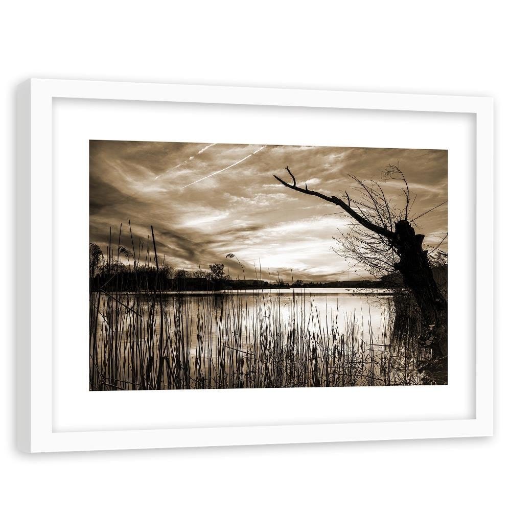 Glezna baltā rāmī - Dry Tree On The Lake 1  Home Trends DECO