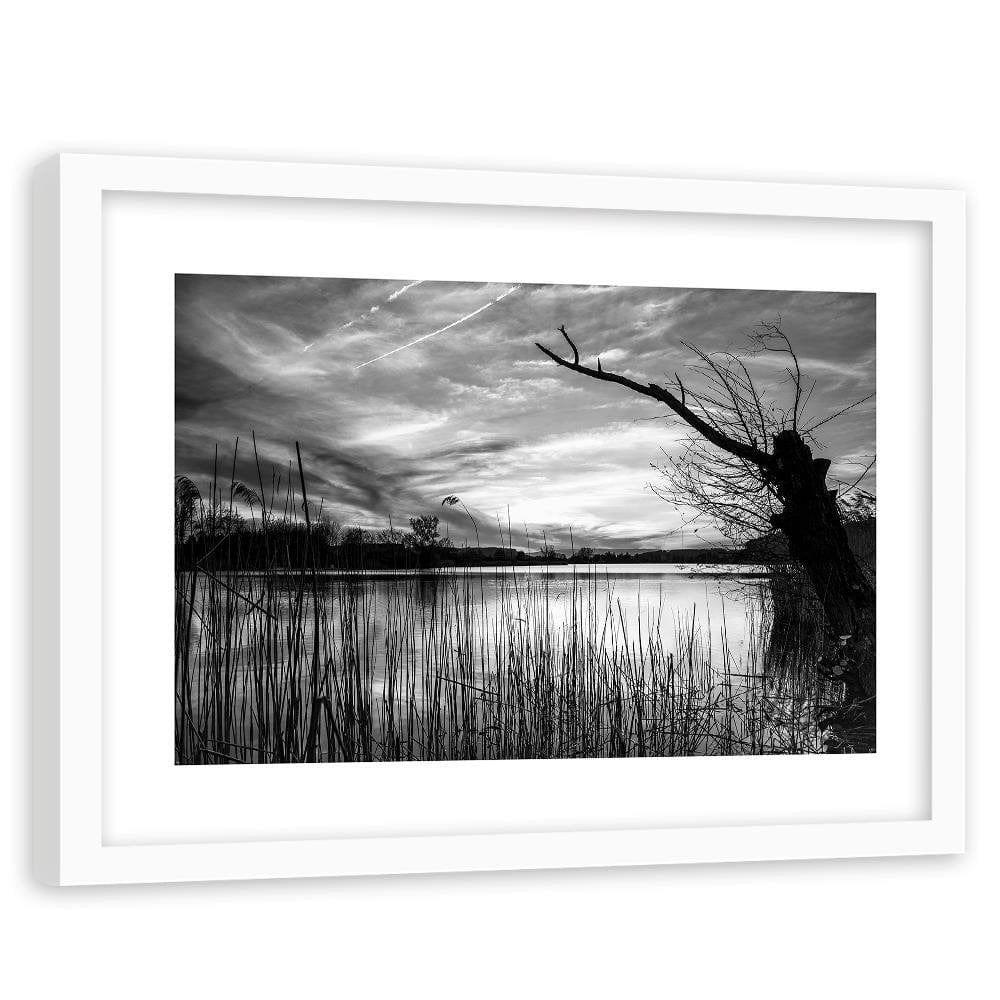 Glezna baltā rāmī - Dry Tree On The Lake 2  Home Trends DECO