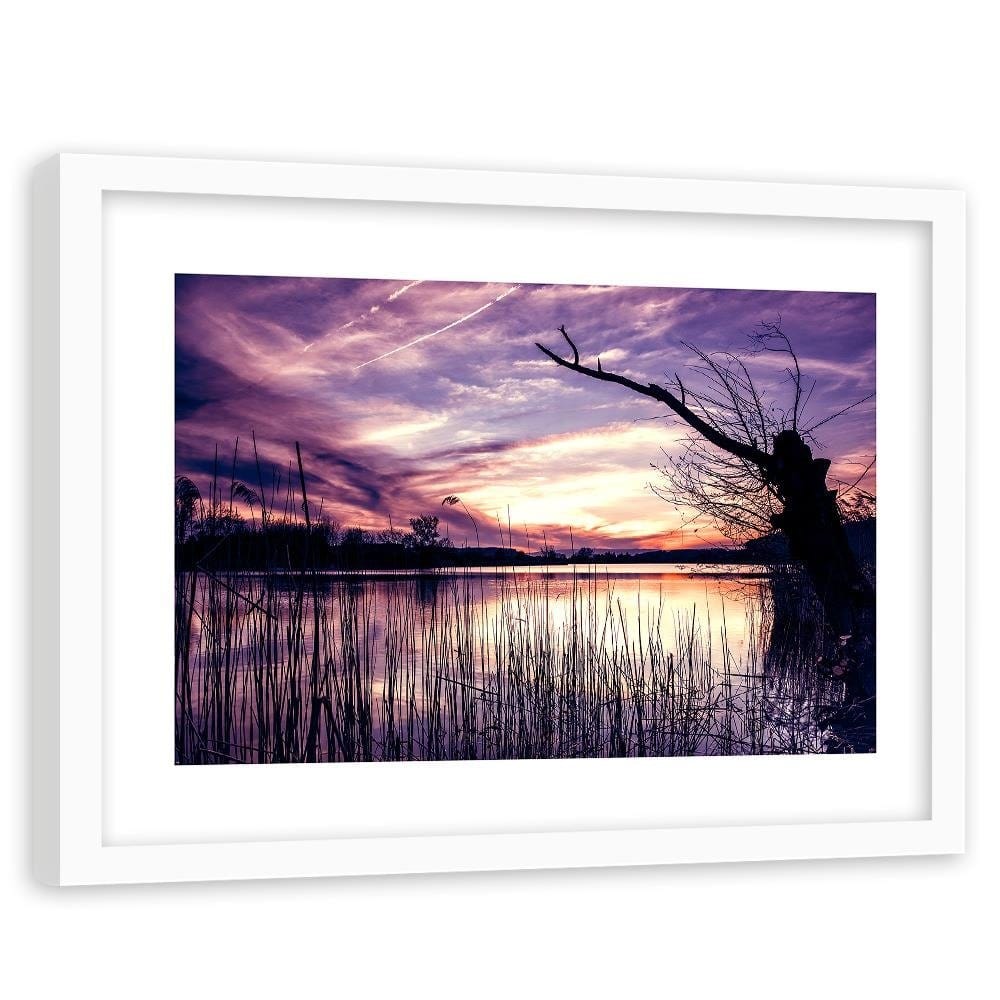 Glezna baltā rāmī - Dry Tree On The Lake 3  Home Trends DECO
