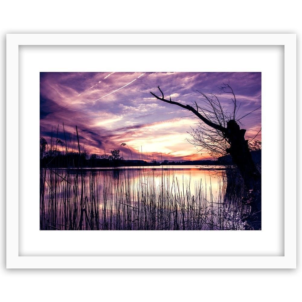 Glezna baltā rāmī - Dry Tree On The Lake 3  Home Trends DECO