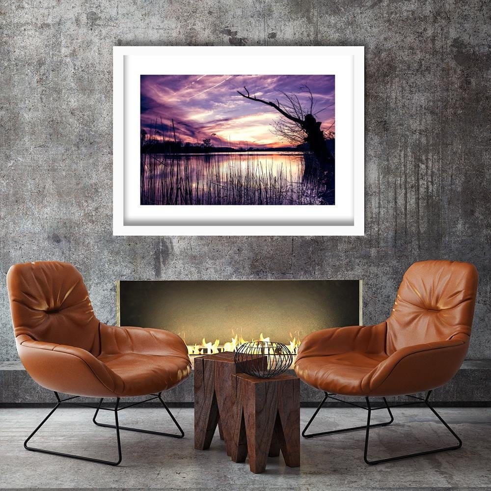 Glezna baltā rāmī - Dry Tree On The Lake 3  Home Trends DECO