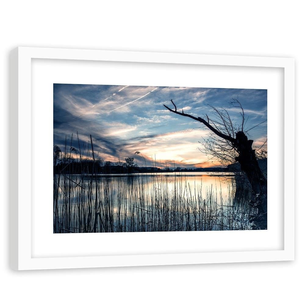 Glezna baltā rāmī - Dry Tree On The Lake 4  Home Trends DECO