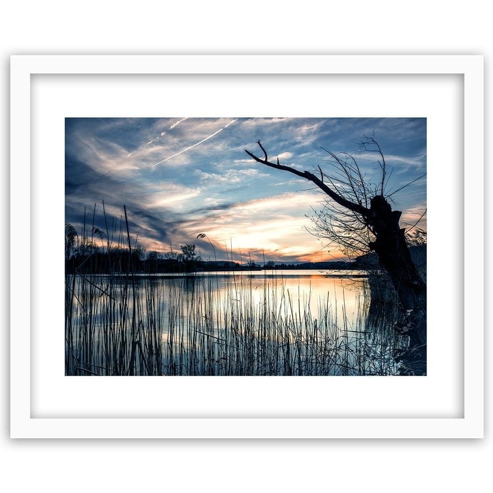 Glezna baltā rāmī - Dry Tree On The Lake 4  Home Trends DECO
