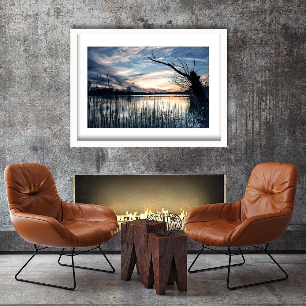 Glezna baltā rāmī - Dry Tree On The Lake 4  Home Trends DECO