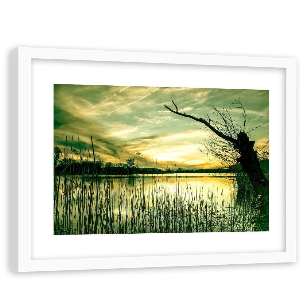 Glezna baltā rāmī - Dry Tree On The Lake  Home Trends DECO