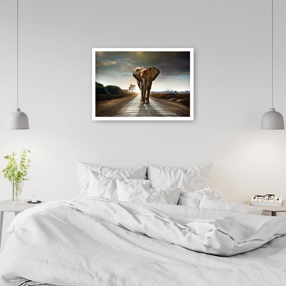 Glezna baltā rāmī - Elephant On The Road  Home Trends DECO