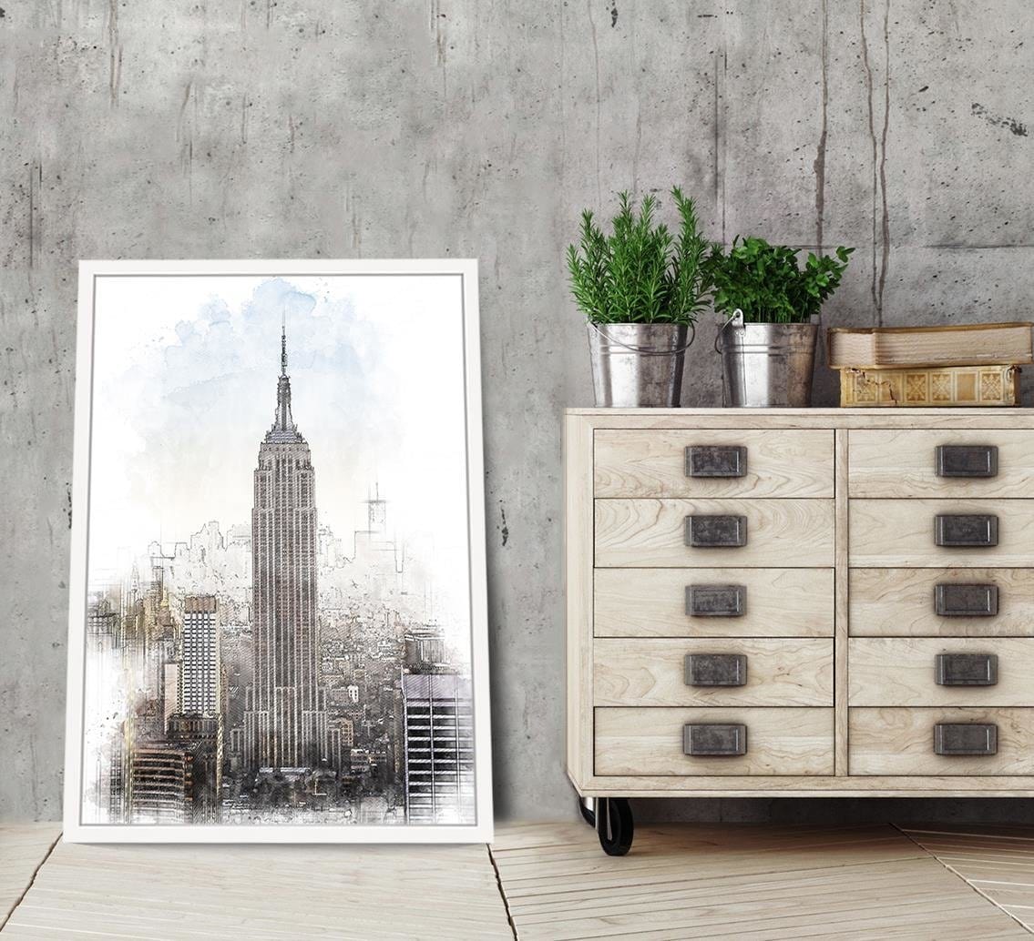 Glezna baltā rāmī - Empire State Building Image Brown  Home Trends DECO