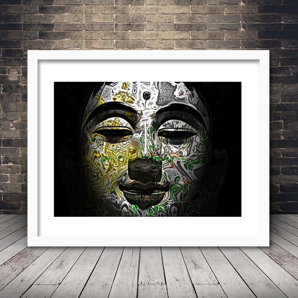 Glezna baltā rāmī - Face Of Buddha In Patterns  Home Trends DECO