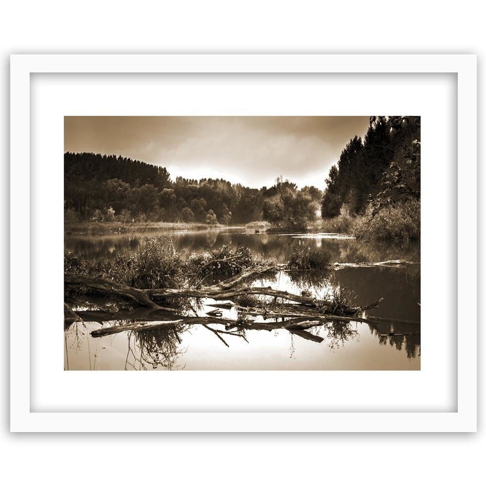 Glezna baltā rāmī - Fallen Tree In The Lake 1  Home Trends DECO