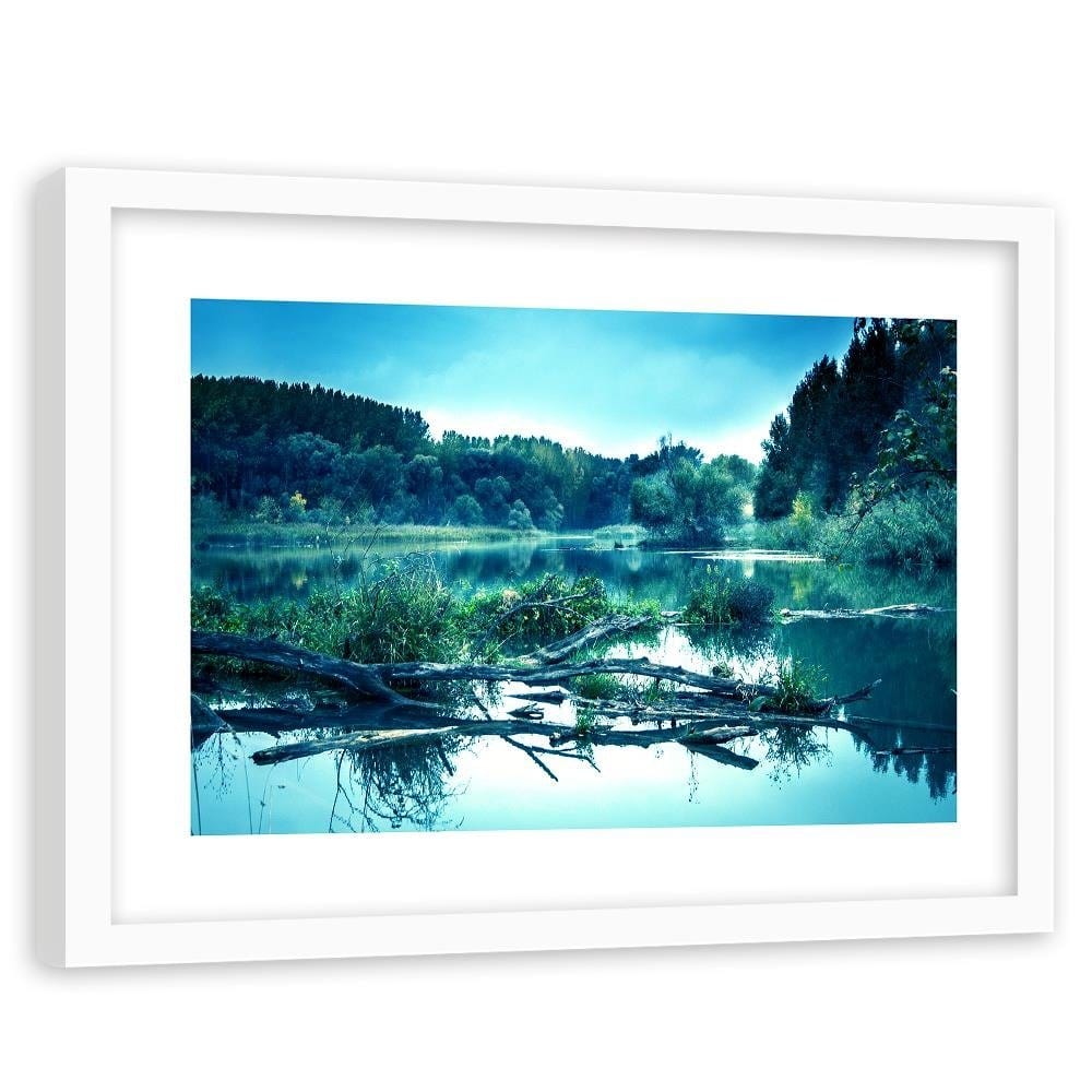 Glezna baltā rāmī - Fallen Tree In The Lake  Home Trends DECO