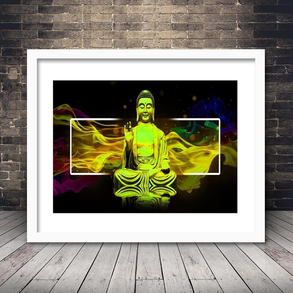 Glezna baltā rāmī - Figure Meditating Buddha  Home Trends DECO